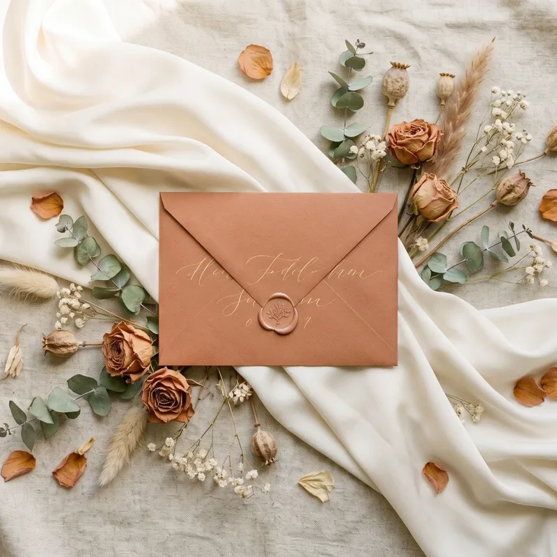 Klassische Papier-Hochzeitseinladung im Umschlag